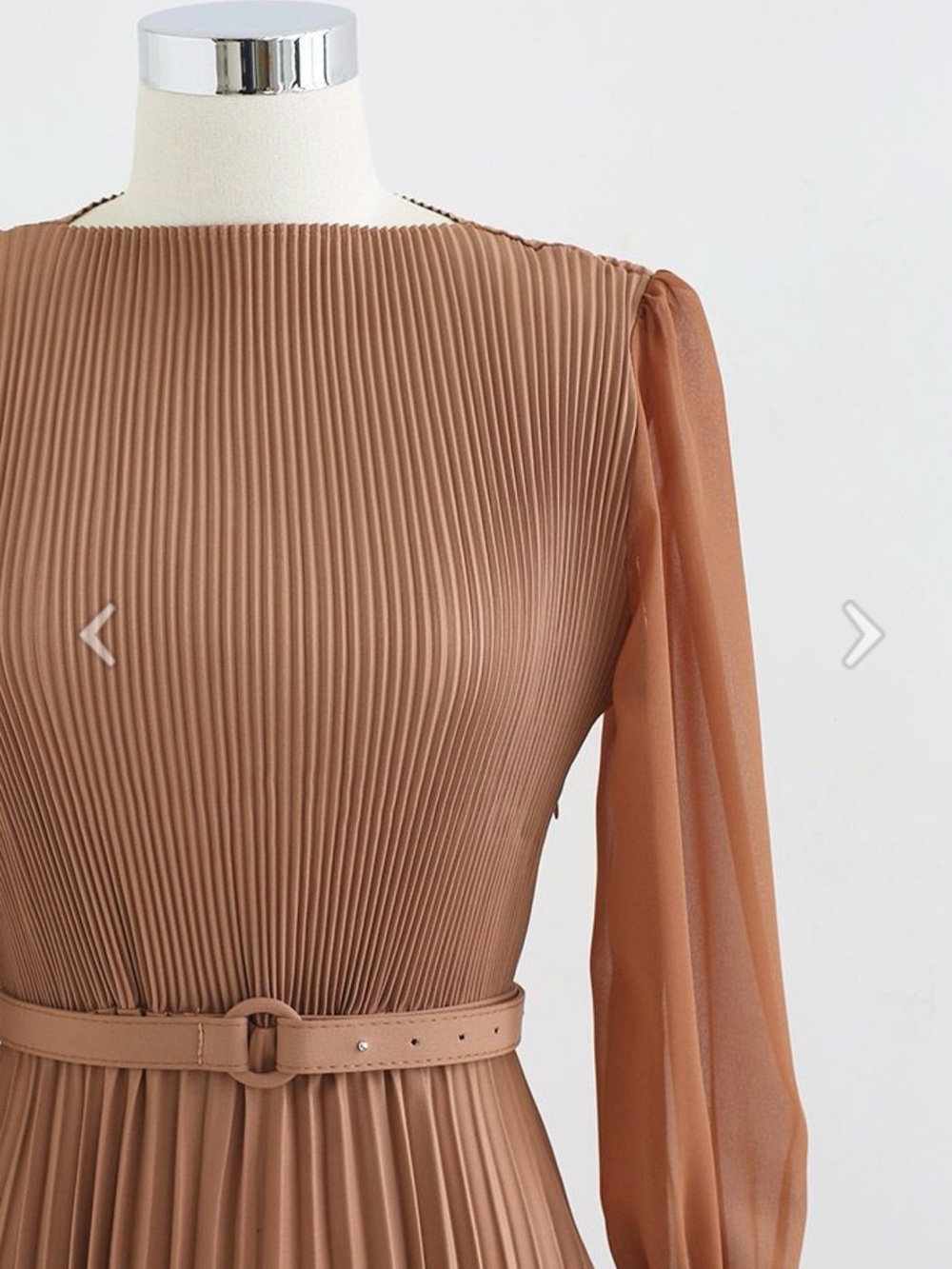 Chicwish Full Pleated Belted Maxi Dress – Tan | L/XL | Excellent Condition - Picture 7 of 11